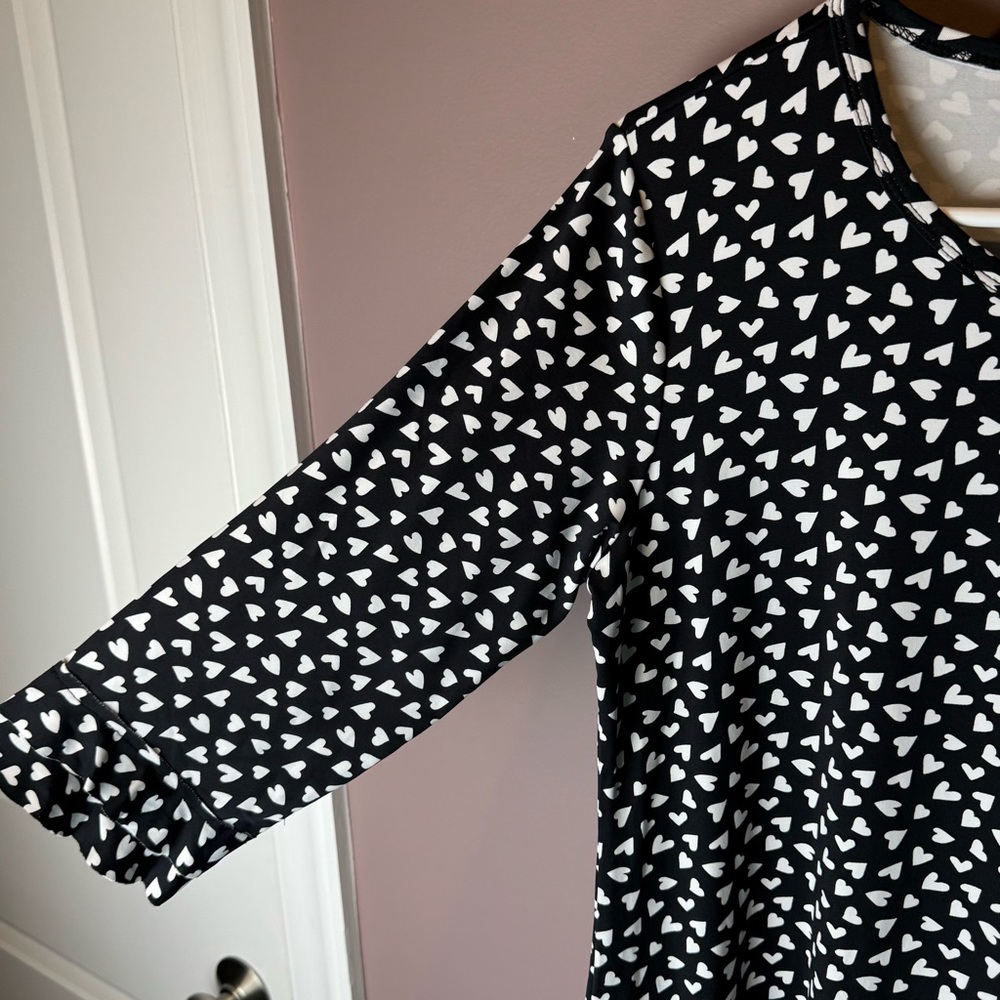 Lulu B Dress Heart Print 3/4 Sleeve Stretch Nylon Black White M - Picture 4 of 9